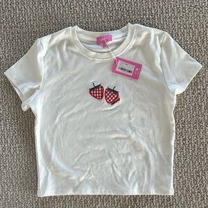 Edikted Tee with Red Gingham Strawberry Embroidery